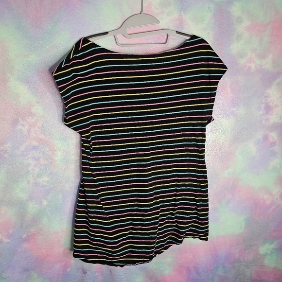 H&M Women's Black Pink Blue & Yellow Striped Short Sleeve Top Size S - Picture 6 of 9